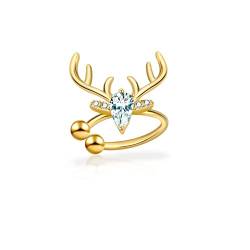 PHNIBIRD Ear Cuff Gold Weihnachtsohrringe Rentier Zirkon Ohrclips Damen ohne Ohrlöcher Silber 925 Geeignet für Weihnachten als Geschenke von PHNIBIRD