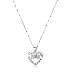 PHNIBIRD Kette Damen 925 Sterling Silber Herz Halskette Mit Unendlichkeitssymbol Mit Zirkonia Graviert I Love You Halskette Ein Geschenk Für Eine Dame von PHNIBIRD