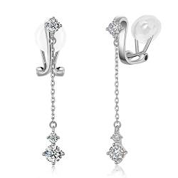 PHNIBIRD Ohrclips Damen Ohne Ohrlöcher Silber 925 Lange Tropfen Nicht Durchbohrte Hochzeit Ohrringe mit Zirkonia Geschenke Für Mama Frauen Mädchen (B) von PHNIBIRD