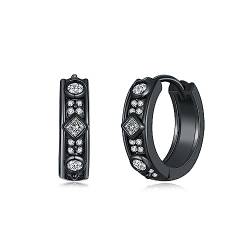 PHNIBIRD Ohrringe Schwarz Creolen Silber 925 mit Runden Viereckigen Zirkonias Huggie Creolen Geeignet für Männer und Frauen als Geschenk (Zirkonia Schwarz Ohrringe) von PHNIBIRD