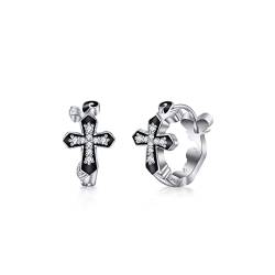 PHNIBIRD Ohrringe silber 925 Herren Schwarzes Kreuz Ohrringe Emaille Arbeit Geschenke für Männer von PHNIBIRD