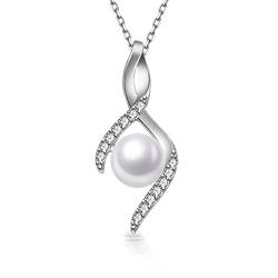 PHNIBIRD Perlen Kette Damen Silber 925 Halsketten für Frauen Anhänger Kette mit Süßwasserperlen Silberkette Damen Muttertagsgeschenk von PHNIBIRD