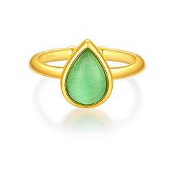 PHNIBIRD Ring Silber 925 Damen Tropfenförmige farbige Steine Katzenaugen-Effekt Ringe Geschenke für Frauen (Grün) von PHNIBIRD
