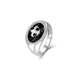 PHNIBIRD Ringe Frauen Vintage Iris Schwarzer Emaille Ring Größe 52 Geeignet Für Eine Frau Das Tägliche Accessoire (Schwarz 52 （16.5mm）) von PHNIBIRD