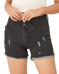 PHOENISING Bequeme Stretch-Denim-Shorts für Damen, kurvige normale Passform, Größe 34-46, Schwarz , 34 von PHOENISING