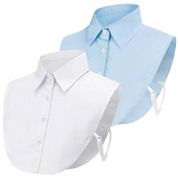 2 Stücke Frauen Kragen Krageneinsatz Damen, Fake Collar Detachable Collar Abnehmbare Hälfte Shirt Bluse Blusenkragen Einsatz für Damen Gefälligkeiten (Weiß und Blau), Eine Größe Passt Am Meisten von PHOGARY