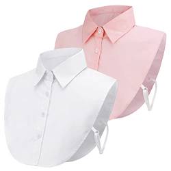 2 Stücke Frauen Kragen Krageneinsatz Damen, Fake Collar Detachable Collar Abnehmbare Hälfte Shirt Bluse Damen Blusenkragen Einsatz für Damen Gefälligkeiten (Weiß und Rosa), Eine Größe Passt Am Meisten von PHOGARY