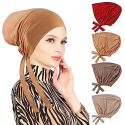 4 Stück Frauen Undercap Hijab Unterschal Hijab, Islamische Muslimische Unterschal Hijab Cap mit Tie Back Closure Solid Color Unter Schal Hijab Mütze Turban Kopfbedeckung Chemo Kopftuch Schlafmütze (E) von PHOGARY