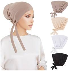4 Stück Frauen Undercap Hijab Unterschal Hijab, Islamische Muslimische Unterschal Hijab Cap mit Tie Back Closure Solid Color Unter Schal Hijab Mütze Turban Kopfbedeckung Chemo Kopftuch Schlafmütze (C) von PHOGARY