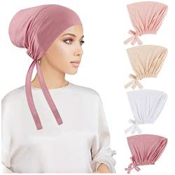4 Stück Frauen Undercap Hijab Unterschal Hijab, Islamische Muslimische Unterschal Hijab Cap mit Tie Back Closure Solid Color Unter Schal Hijab Mütze Turban Kopfbedeckung Chemo Kopftuch Schlafmütze (B) von PHOGARY