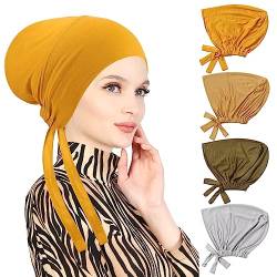 4 Stück Frauen Undercap Hijab Unterschal Hijab, Islamische Muslimische Unterschal Hijab Cap mit Tie Back Closure Solid Color Unter Schal Hijab Mütze Turban Kopfbedeckung Chemo Kopftuch Schlafmütze (D) von PHOGARY