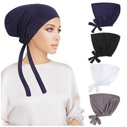 4 Stück Frauen Undercap Hijab Unterschal Hijab, Islamische Muslimische mit Tie Back Closure Solid Color Unter Schal Hijab Mütze Turban Kopfbedeckung Chemo Kopftuch Schlafmütze von PHOGARY