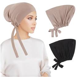 PHOGARY 2 Stück Frauen Undercap Hijab Unterschal Hijab, Islamische Muslimische Unterschal Hijab Cap mit Tie Back Solid Color Unter Schal Hijab Mütze Turban Kopfbedeckung Chemo Kopftuch Schlafmütze (B) von PHOGARY