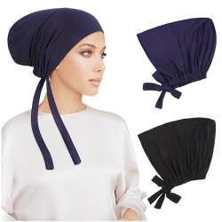 PHOGARY 2 Stück Frauen Undercap Hijab Unterschal Hijab, Islamische Muslimische Unterschal Hijab Cap mit Tie Back Solid Color Unter Schal Hijab Mütze Turban Kopfbedeckung Chemo Kopftuch Schlafmütze (A) von PHOGARY