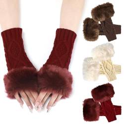 PHOGARY 3 Paar Halb Fingerlose Handschuhe, Winter Armstulpen Damen Kunstpelz Warme Strickhandschuhe Handschuhe mit Fingerlöchern Halb Handstulpen Pulswärmer für Herbst Winter Draußen und Drinnen, B von PHOGARY