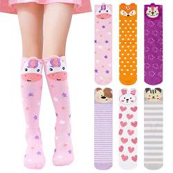 PHOGARY 6 Paar Kniestrümpfe für Mädchen, Niedliche Tier-Socken, bunte Cartoon-Tier, warme Baumwollstrümpfe, mittlere Wadenlänge, lange Stiefelsocken für Mädchen von 3 bis 12 Jahren, Einheitsgröße von PHOGARY