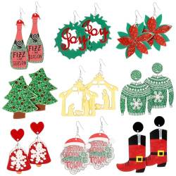 PHOGARY Acryl Weihnachtsohrringe Damen, 9 Paare Dangle Weihnachts Ohrringe Set Weihnachten Ohrringe Christmas Earrings Weihnachtsschmuck Geschenke für Kinder Mädchen von PHOGARY