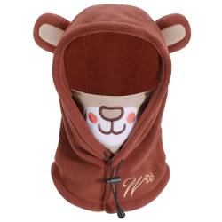 PHOGARY Sturmhaube für Kinder, Warmer Thermo-Fleece-Schal 3D Tier Gesichtsbedeckung Winter Kapuze Hut Halswärmer für Kinder, Karamell von PHOGARY