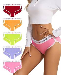 PHOLEEY 5er Pack Baumwolle Slips Damen Hipster unterwäsche Atmungsaktiv Weich Sportgürtel Unterhosen Damen Bikini Mehrpack S-XL von PHOLEEY