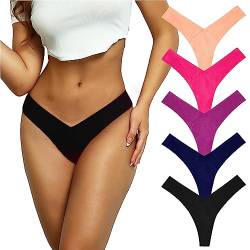 PHOLEEY 5er-Pack String Tanga Damen Unterwäsche Baumwolle Unterhosen Atmungsaktive Weich Bequem Dessous Stretch Tangas Set für Frauen, L von PHOLEEY