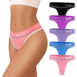 PHOLEEY 5er Pack String Tanga Damen Unterwäsche Nahtlos Tangas Sportbund Thongs Set Weich Stretch Hipster Seamless Strings Unterhosen Frauen,L von PHOLEEY