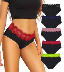 PHOLEEY Damen Unterhosen Spitze Slip Bequeme Hipster Unterwäsche Frauen Plus Size Weich Atmungsaktiv Sexy Bikini Panties 5er Pack,S von PHOLEEY