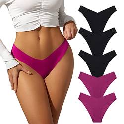 PHOLEEY Seamless Slips Damen Unsichtbar Unterwäsche Frauen 5er Pack Nahtlose Sexy Bikini Geschmeidig Eisseide Niedrige Taille Schnelle Trocknung Atmungsaktiv Unterhosen,M von PHOLEEY