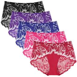 PHOLEEY Spitzen Unterwäsche Frauen Sexy Unterhosen Damen Slips Bequeme Atmungsaktiv Spitze Höschen Hipster Dessous 5er Pack,M von PHOLEEY