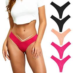 PHOLEEY String Tanga Damen Unterwäsche Baumwolle Hi-Cut Slips Unterhosen Atmungsaktive Stretch Freche Tangas Geschenk für Frauen, 5er-Pack L von PHOLEEY