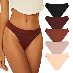 PHOLEEY Unterhosen Damen Nahtlos Unterwäsche Bequeme Atmungsaktiv Slips Damen Hipster Unsichtbar Bikini Höschen für Frauen 5er Pack,S von PHOLEEY