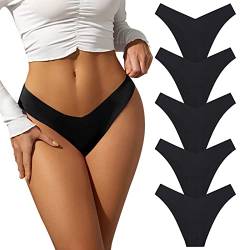 PHOLEEY Unterhosen Damen Seamless Slips Nahtlos Hipster Brazilian Slip Stretch Weich Sexy Unterwäsche Frauen Bikini Paties Unsichtbar Atmungsaktiv Schwarz Taillenslips 5er Pack,XL von PHOLEEY