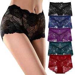 PHOLEEY Unterhosen Damen Spitze Unterwäsche Frauen Hipster Stretch Slips Weiche Bequeme Atmungsaktive Panties für Frauen 5er Pack, XXL von PHOLEEY