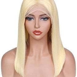 Perücke, gerade, blond, Spitzenfront, Bob, Echthaar, kompatibel mit Frauen, Dichte, 150% Haarperücke Mode Perücken (Color : A, Size : 12 Inch) von PHONME
