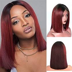 Perücken Haar Perücke Omber Bunte gerade kurze Bob Perücke 13 × 4 Lace Front Perücken Echthaar mit dunklen Wurzeln kompatibel mit schwarzen und weißen Frauen Party Cosplay oder Alltagskleidung Mode Pe von PHONME