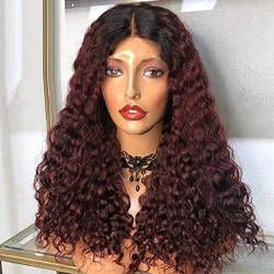 Perücken Haarperücke 13 4 Kinky Curly Lace Front Perücken Kompatibel mit schwarzen Frauen Dichte 150% Burgunderrote Echthaarperücken Mode Perücken (Color : A, Size : 22 Inch) von PHONME