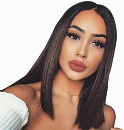 Perücken Haarperücke Kurzer Bob Gerade Lace Front Perücke mit Haaransatz Brasilianische Echthaarperücken mit Babyhaar Kompatibel mit Frauen Mode Perücken (Color : Natural Black, Size : 8 Inch) von PHONME