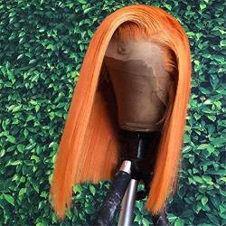 Perücken Haarperücke Orange Echthaar Perücken Bob 13X4 Lace Front Perücken Kompatibel mit schwarzen Frauen, vorgezupft mit Babyhaar, gebleichte Knoten Mode Perücken (Color : A, Size : 12 Inch) von PHONME