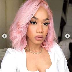 Perücken Haarperücke Perücke Rosa Farbe 150% Dichte Spitzenfront Echthaarperücken Vorgezupftes brasilianisches Remy-Haar Kurze Bob-Perücken 13 4 Spitzenperücken mit Babyhaarperücke Mode Perücken (Col von PHONME