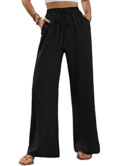 PICKLION Damen-Sommerhose, Lounge, lockere Hose mit Taschen, mehrere Farben erhältlich, Schwarz , 46 von PICKLION