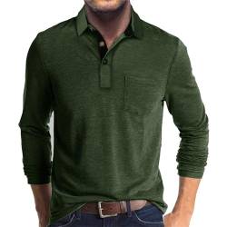 PICKLION Herren Langarm-Polo-Shirt, lässig, feuchtigkeitsableitend, Golf-Polo-Shirts mit Tasche, Grün (Army Green), Mittel von PICKLION