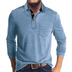 PICKLION Herren Langarm-Polo-Shirt, lässig, feuchtigkeitsableitend, Golf-Polo-Shirts mit Tasche, Hell, blau, Mittel von PICKLION