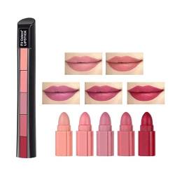 PICKX Mattes Lippenstift-Set Samt-Lippenstift-Set Roter Lippenstift Nude-Lippenstift 5-in-1-Mehrfarben-Lippenstift Samt-Antihaft-Cup Feuchtigkeitsspendender Lippenstift Wasserdichter (02 NUDE) von PICKX