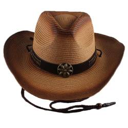 PIDUDU Cowboy-Strohhut, klassischer Filzhut mit breiter Krempe, Western-Stil und Cowgirl-Hut mit Schnalle, Damen und Herren, Khaki, EinheitsgröÃŸe von PIDUDU