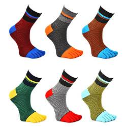 PIDUDU Zehensocken Herren Baumwolle Five Finger Socken Männer Bunte Socken mit Zehen für Laufen Arbeit Sports, EU 39-44, 6 Paare (B) von PIDUDU