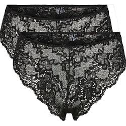 PIECES Damen Pclina Lace Wide Brief 2-Pack Noos, Black/Pack:2-Pack, L von PIECES