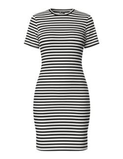 PIECES Damen Pcruka Ss Dress Noos, Cloud Dancer/Stripes:Black, L von PIECES