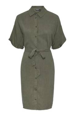 PIECES Damen Pcvinsty Ss Linen Shirt Dress Noos, Deep Lichen Green, L von PIECES