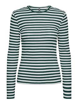 PIECES Damen T-Shirt,Trekking Green/Stripes:Cloud Dancer,XL von PIECES