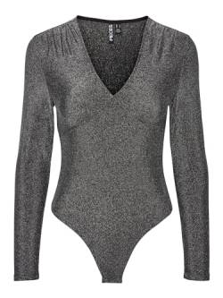 PIECES Women's Pcsandra Bodystocking Body, Black/Detail:Silver Lurex, Large von PIECES