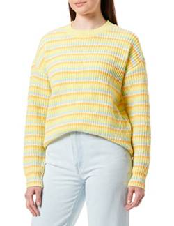 Pieces Women's PCBINA LS O-Neck Knit BC Strickpullover, ICY Morn/Stripes:CDAN-FLX-Pale Lime Yellow, L von PIECES